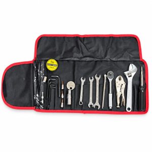 NC-6206D motorcycle roadside tool roll fully open on a white background