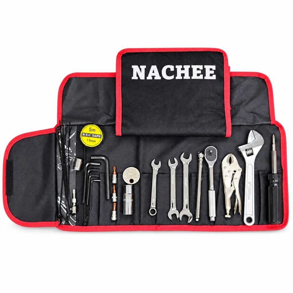 NACHEE NC-6206D motorcycle roadside tool kit with branded packaging flap open